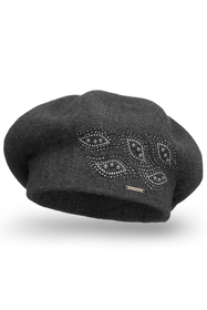 Vivisence Beret With Zirconia Applique Ideal For Cold Days 7051, dark grey
