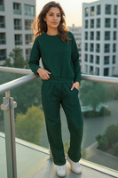 Vivisence Loungewear Damen Trainingsanzug Set Lockerer Schnitt Rundhals Freizeitanzug Mit Taschen 9205, Grün