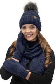 Vivisence Damen Winter Set Mütze Schal Fäustlinge Fleecefutter Gegen Kälte, marineblau