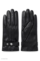 Vivisence men's leather gloves with adjustable wrist strap, black