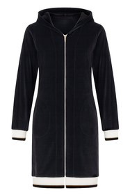 Vivisence Robe Cotton with Zipper Fastening and Cuffed Sleeves 5018, black-white