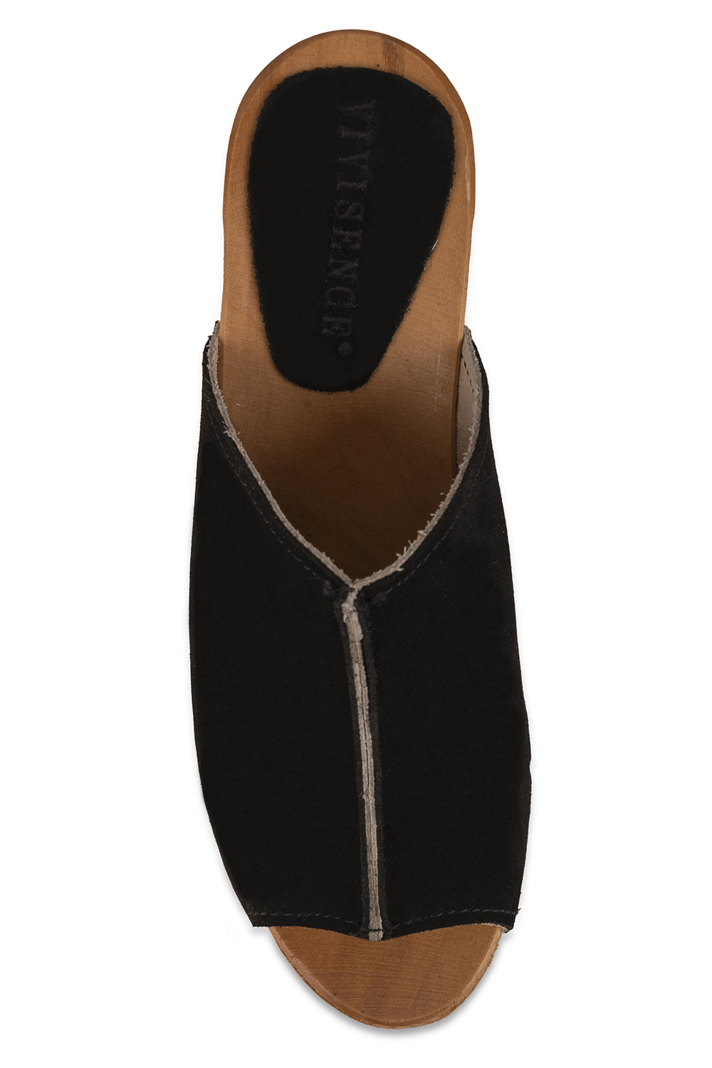 Vivisence Women’s Suede Clogs, Wooden Sole, Slip On Shoes with Block Heel, Comfortable Everyday Wear, black