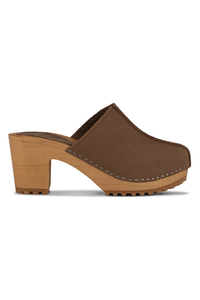 Vivisence Damen Clogs in Nubuk-Optik, Holzsohle, geschlossen, bequeme Pantoletten für Alltag und Büro, dunkelbraun