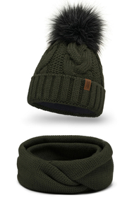 Vivisence Bonnet Femme Et Écharpe Pour L'automne et L'hiver À Pompon Cache-cou Ensemble Classique En Fils Chauds Avec Doublure En Polaire Parfait Pour Les Journées Froides 7014, vert