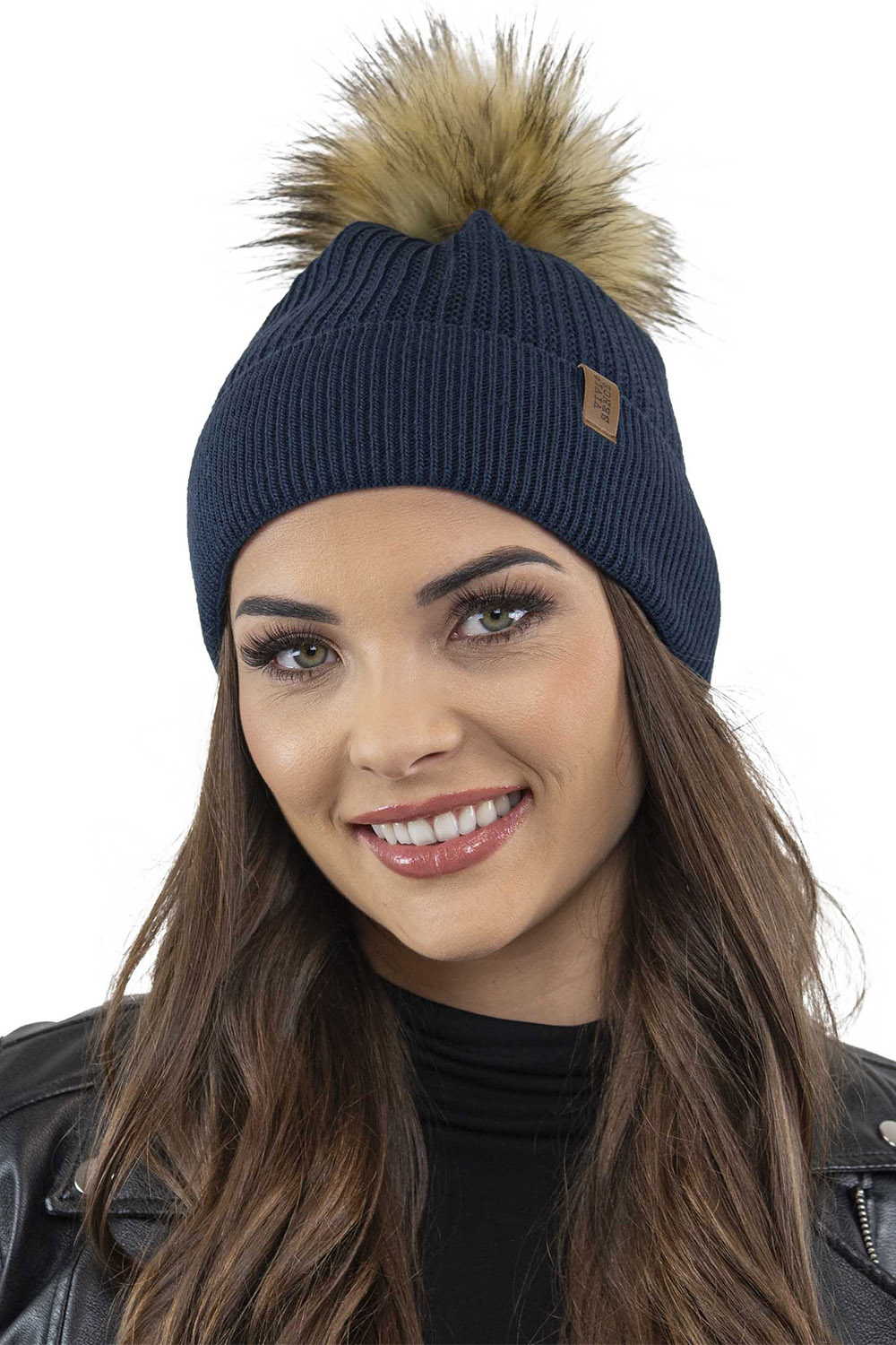 Vivisence Women's Winter Hat With Pom Pom Autumn Style Warm Yarn 7042, dark blue