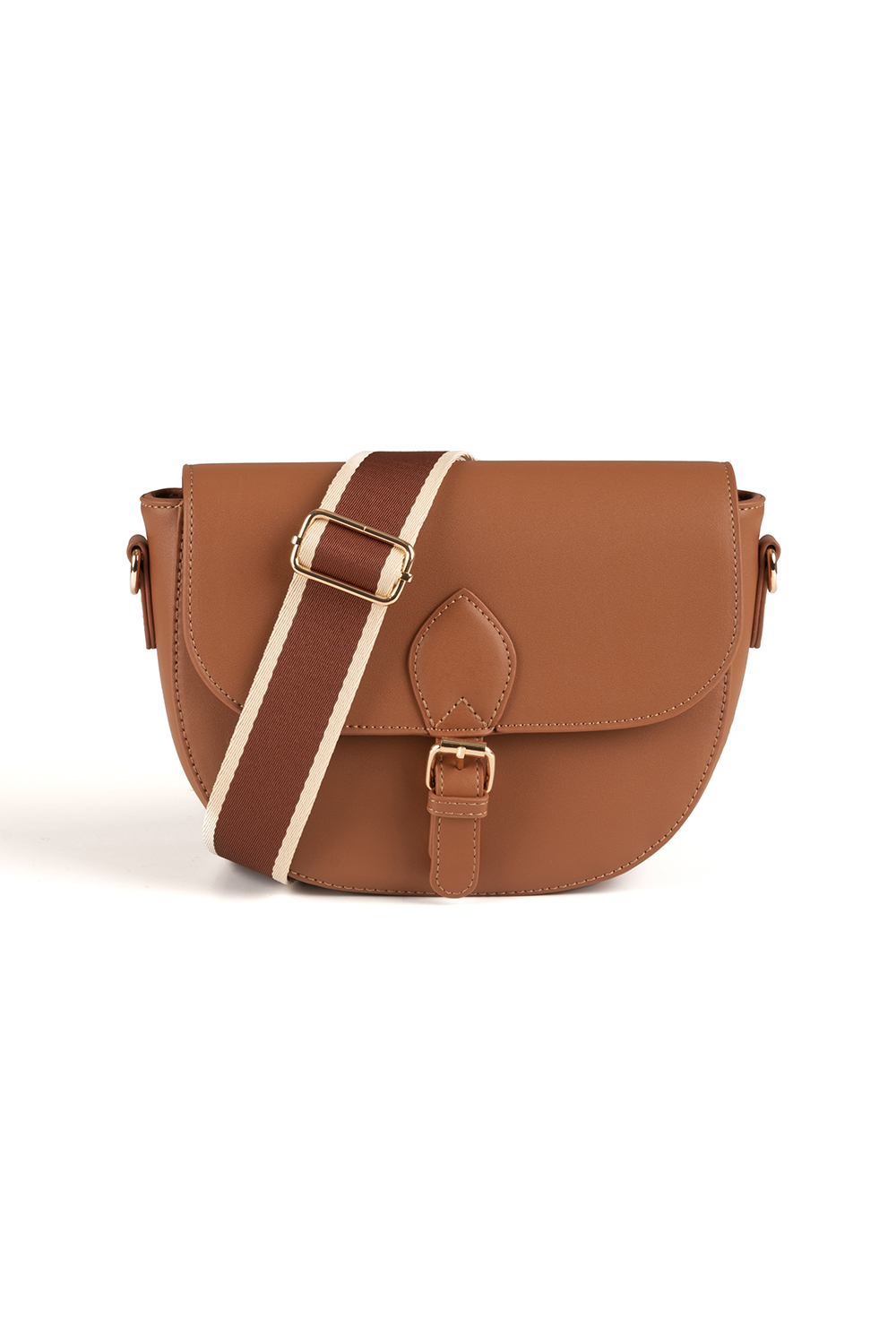 Vivisence Damen Schultertasche Magnetverschluss mit Zierstreifen, Braun