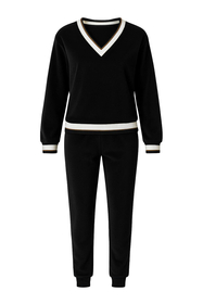 Vivisence Ensemble Survêtement Velours Col V Coupe Confort Idéal Quotidien 9201, noir