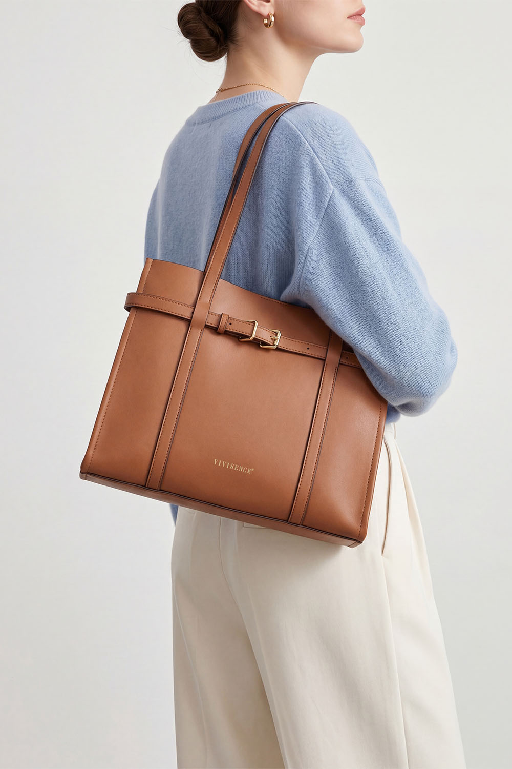 Vivisence Damen Handtasche Magnetverschluss Schulterriemen Ordnung Im Alltag, Hellbraun