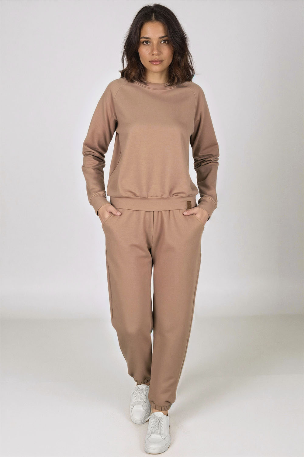 Vivisence Women Crewneck Sweatshirt Soft Knit Pullover Everyday Comfort, beige