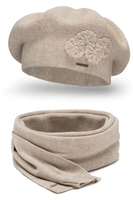 Vivisence Damen Mütze mit Schal Mit Blume Applikation Wärme An Wintertagen 7006, beige