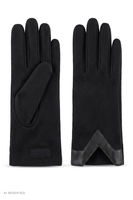 Vivisence Women’s Knitted Gloves Wool Blend Genuine Leather Trim, black