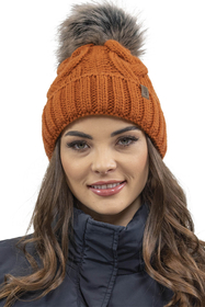 Vivisence Stylish Women's Winter Set Including Pompom Hat And Cozy Snood Scarf Made From Soft And Warm Fabric Smooth Fleece Lining Ideal For Cold Days, orange