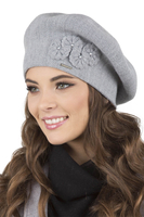 Vivisence Béret Élégant Avec Fleur Pour Femme Chaud Accessoire Automne Hiver 7006, gris clair