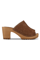 Vivisence Sabots Femme en Daim Naturel, Semelle en Bois, Talon Confort, Chaussures Faciles à Enfiler, brun clair