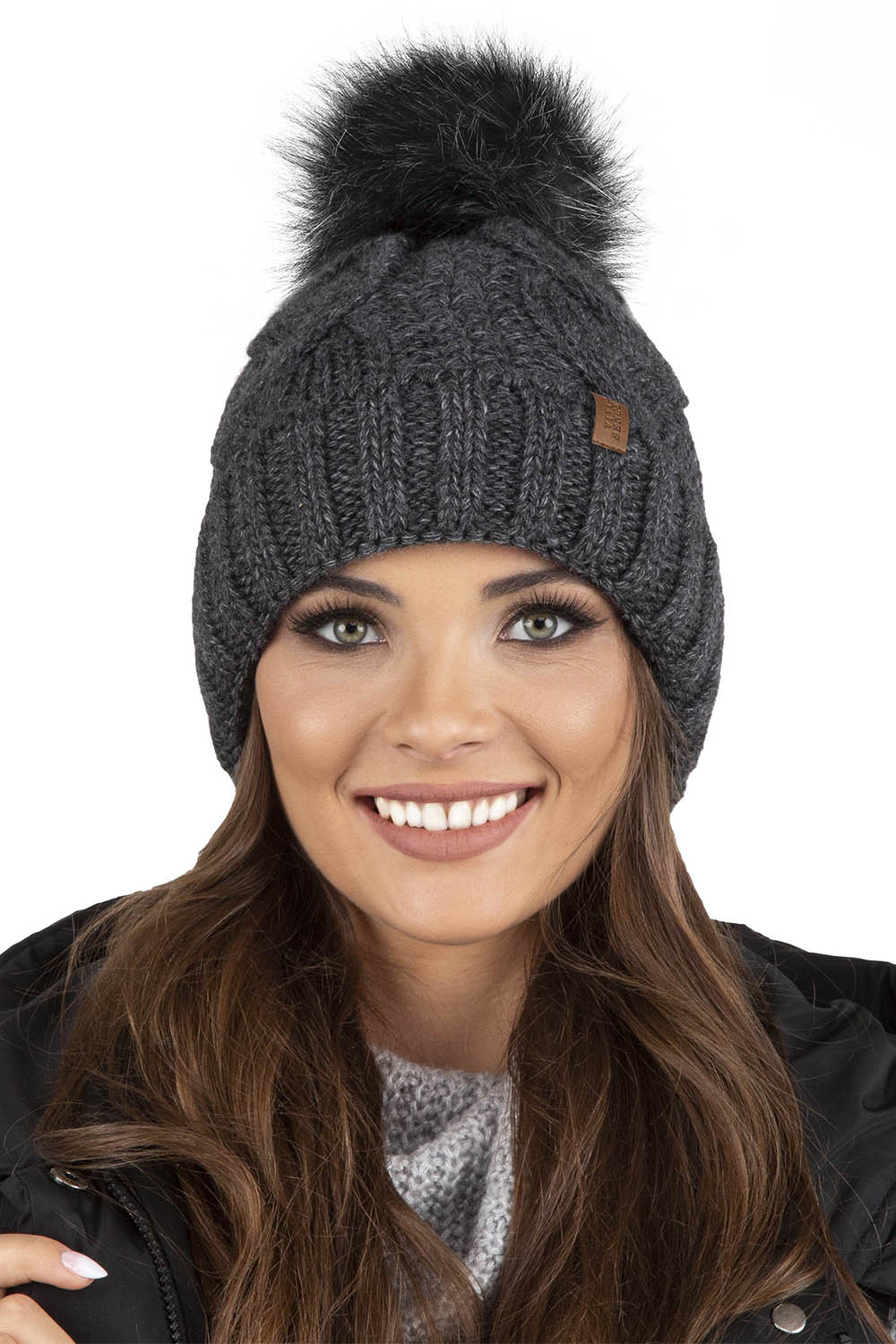 Vivisence Winter Hat With Pom Pom For Women Warm Ideal For Cold Days 7014, dark grey