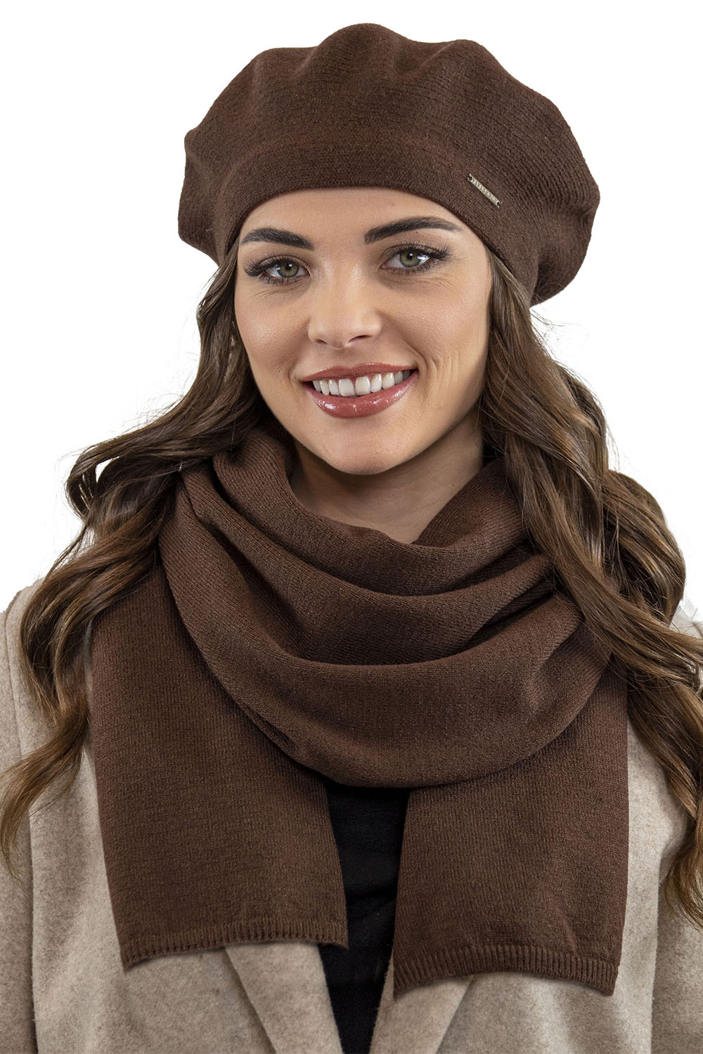 Vivisence Béret Et Écharpe Femme Pour L'automne et L'hiver En Laine Et Acrylique Ensemble Chic Pour L'Hiver Accessoire Mode Durable Pour Cadeau Parfait Confort Et Élégance 7005Kmpl, brun