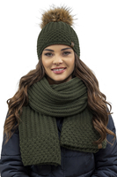 Vivisence Bonnet Et Écharpe Femme Pour L'automne et L'hiver Ensemble En Fil Chaud Avec Doublure En Polaire Anti-Statique Et Pompon En Fausse Fourrure Parfait Pour Les Froids Jours 7016Kmpl, vert