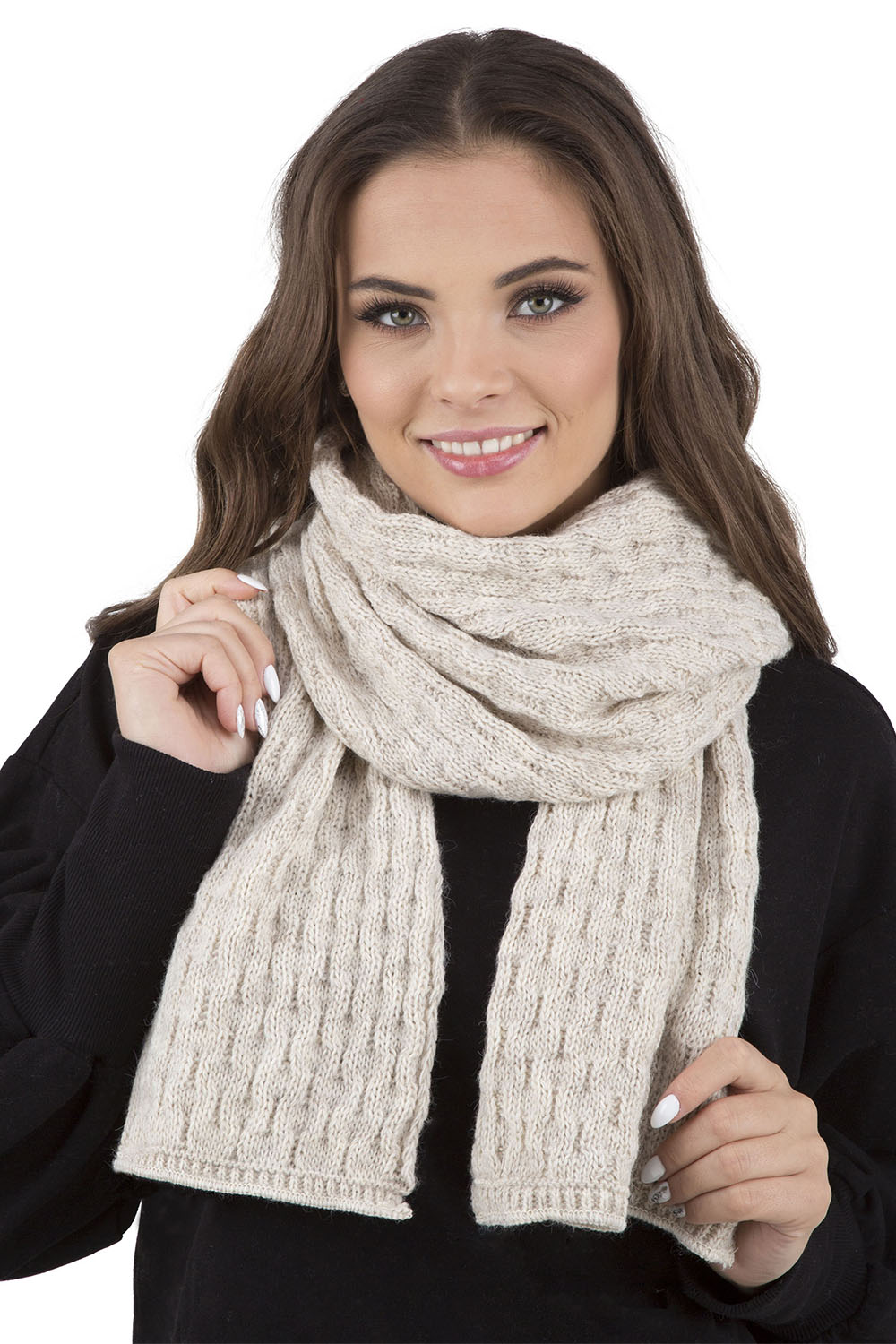 Vivisence Femme Bonnet Et Écharpe Pour l'Automne et l'Hiver À Pompon Chauds Doublés De Polaire Anti-Statique Idéal Pour Les Hommes Élégants Parfait Pour Froides Journées 7015Kmpl, beige