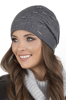 Vivisence Damen Mütze Strick Warm Fleece Zirkonia Perlen Elegant Winter 7012, dunkelgrau