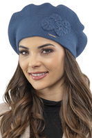 Vivisence Femme Le Béret Pour l'Automne et l'Hiver Élégant Style Classique Ajustement Parfait Orné d'Une Application Florale Mélange Chaud de Laine Idéal pour et Cadeau Élégant 7006, Bleu
