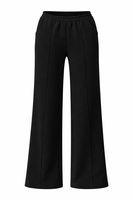 Vivisence Women’s Pull On Trousers, Soft Knit Smart Casual Trousers with Front Crease, Flared Leg and Side Pockets, black
