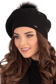 Vivisence Béret Et Écharpe Pour Femme L'automne et L'hiver Ensemble Élégant Fabriqué En Laine Chaude Avec Pompon De Fausse Fourrure Style Classique Idéal Pour Les Froids Jours Cadeau Parfait 7035Kmpl, noir