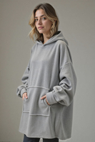 Vivisence Damen Decken Hoodie Baumwolle Mit Tasche Wärme Beim Entspannen Zuhause 5029, hellgrau