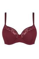 Vivisence Women's Demi Padded Bra Embroidered Mesh Microfibre Underwired Side Boning Adjustable Straps, burgundy