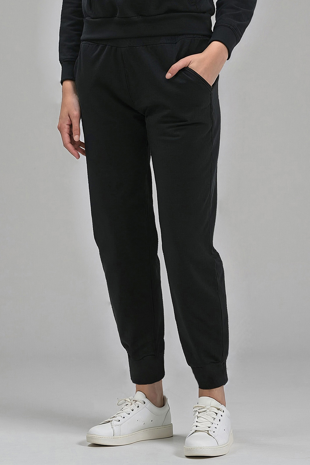 Vivisence Womens Sweatpants Cotton Ribbed Cuffs Loungewear Casual 9103, Black