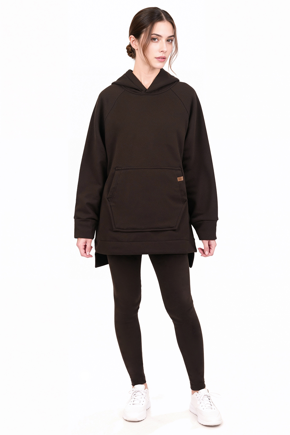 Vivisence Damen Leggings Und Hoodie Set Baumwollmix Mit Stretch Für Alltag, Braun