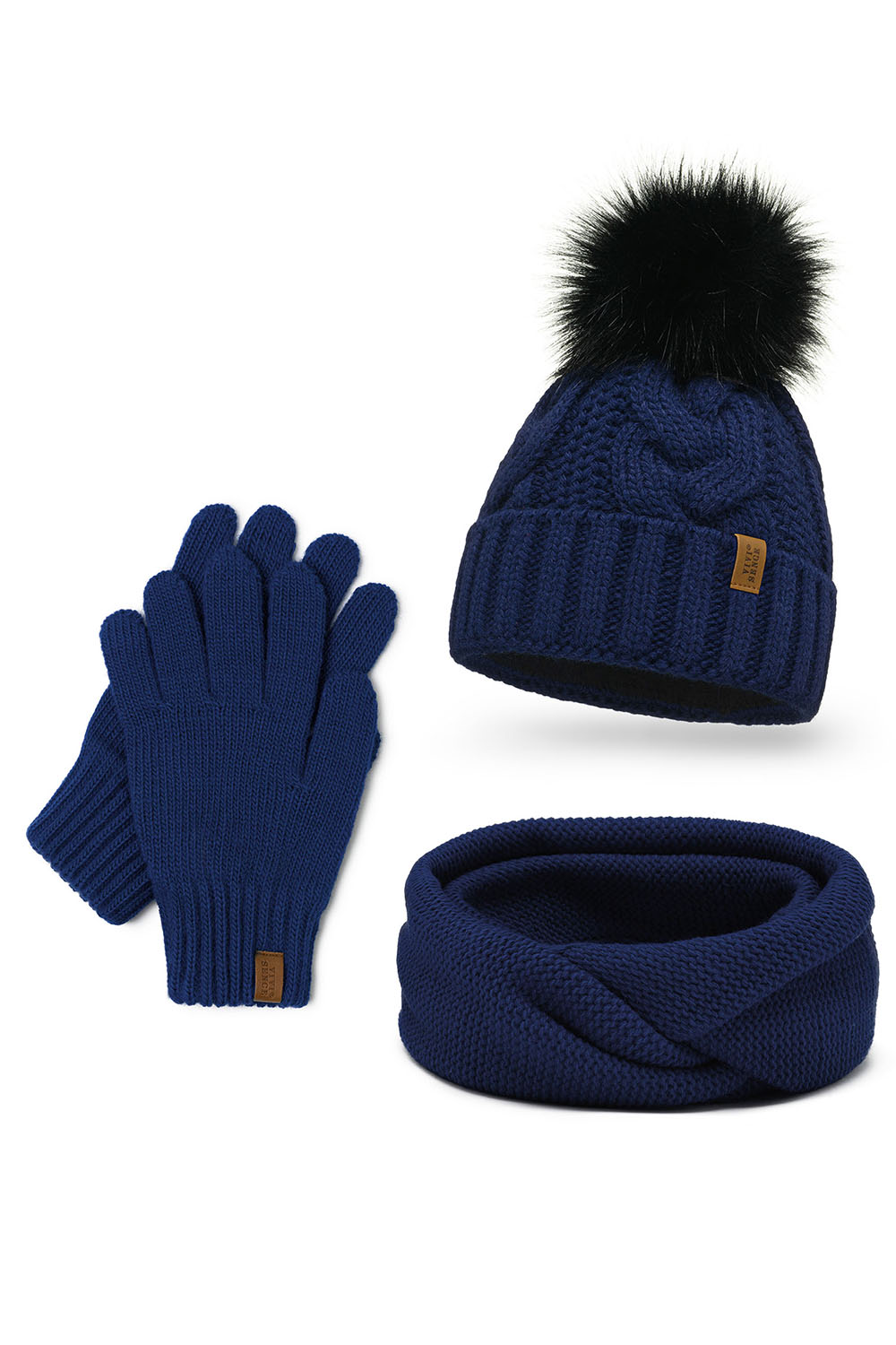 Vivisence Ensemble Hiver Chapeau Comin Gants Pour Confort Quotidien, bleu foncé