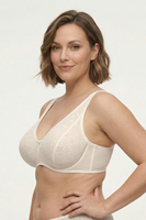 Vivisence Women’s Underwire Lace Bra, Soft Floral Lace Everyday Bra with Adjustable Straps and Smooth Microfibre Back, ecru