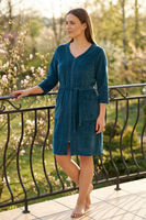 Vivisence Femme Robe de Chambre Coton Fermeture Éclair Confort à la Maison 5011, turquoise foncé