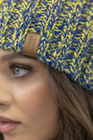 Vivisence Bonnet Et Écharpe Pour Femme L'Automne Et L'Hiver Tricoté Avec Un Gros Pompon Et Une Longue Chaude En Fil Épais Doublé De Polaire Douce Pour Les Froides Journées D'Hiver 7086Kmpl, jaune