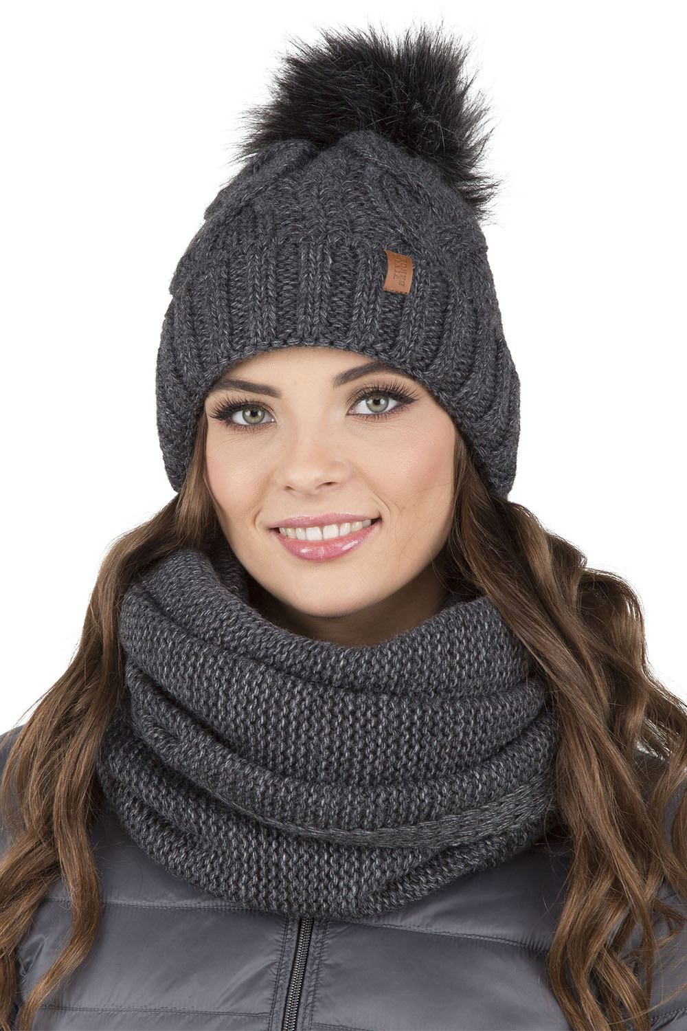 Vivisence Écharpe Tube Tricotée Femme Chaude Et Confortable Pour L’Hiver 7103, gris foncé
