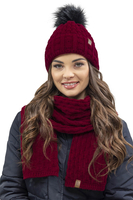 Vivisence Women Winter Hat Scarf And Gloves Set Fleece Lined Soft Knit Warmth, maroon