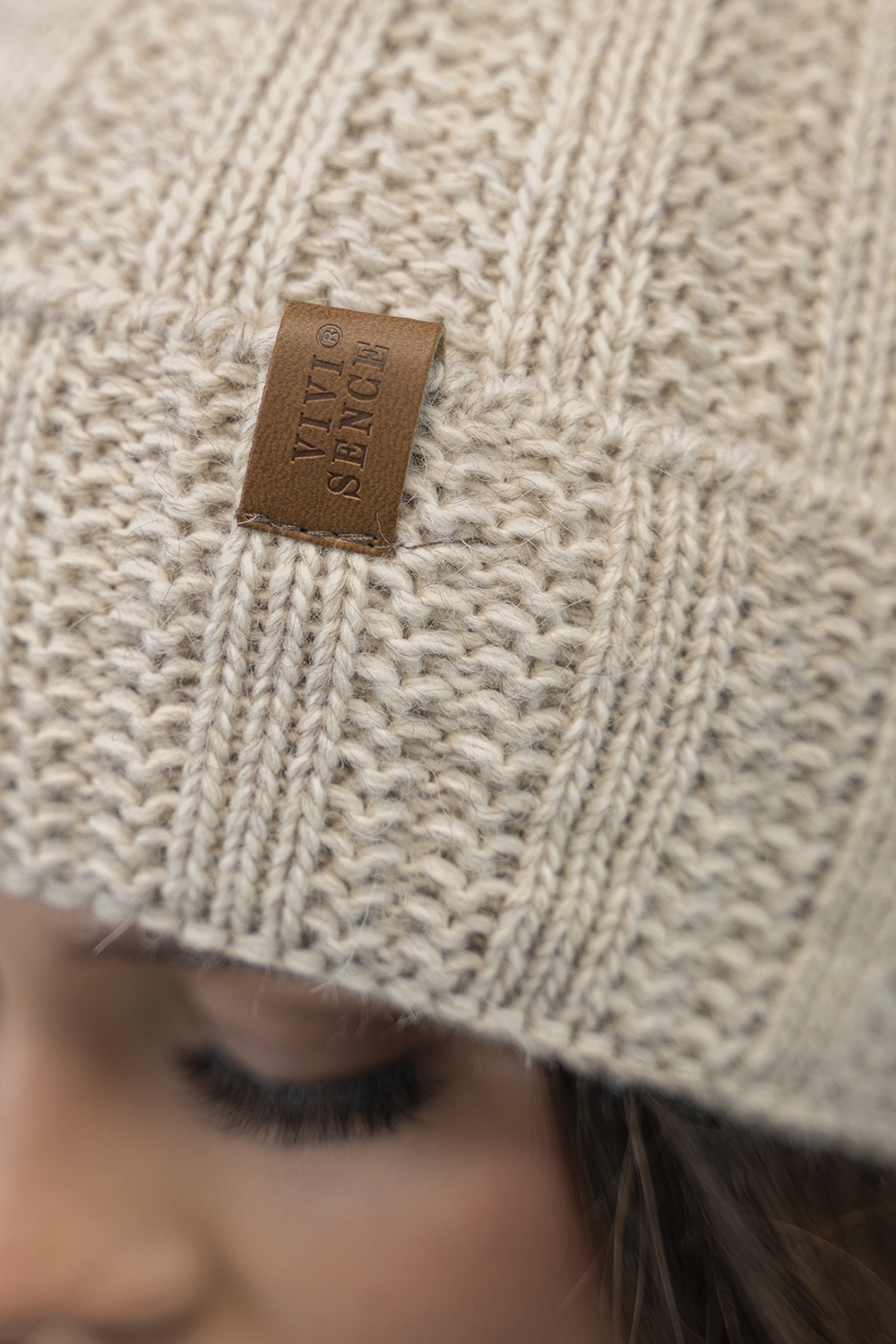 Vivisence Damen Bommelmütze Winter Fleecefutter Kunstpelzbommel Strickmützen 7019, beige