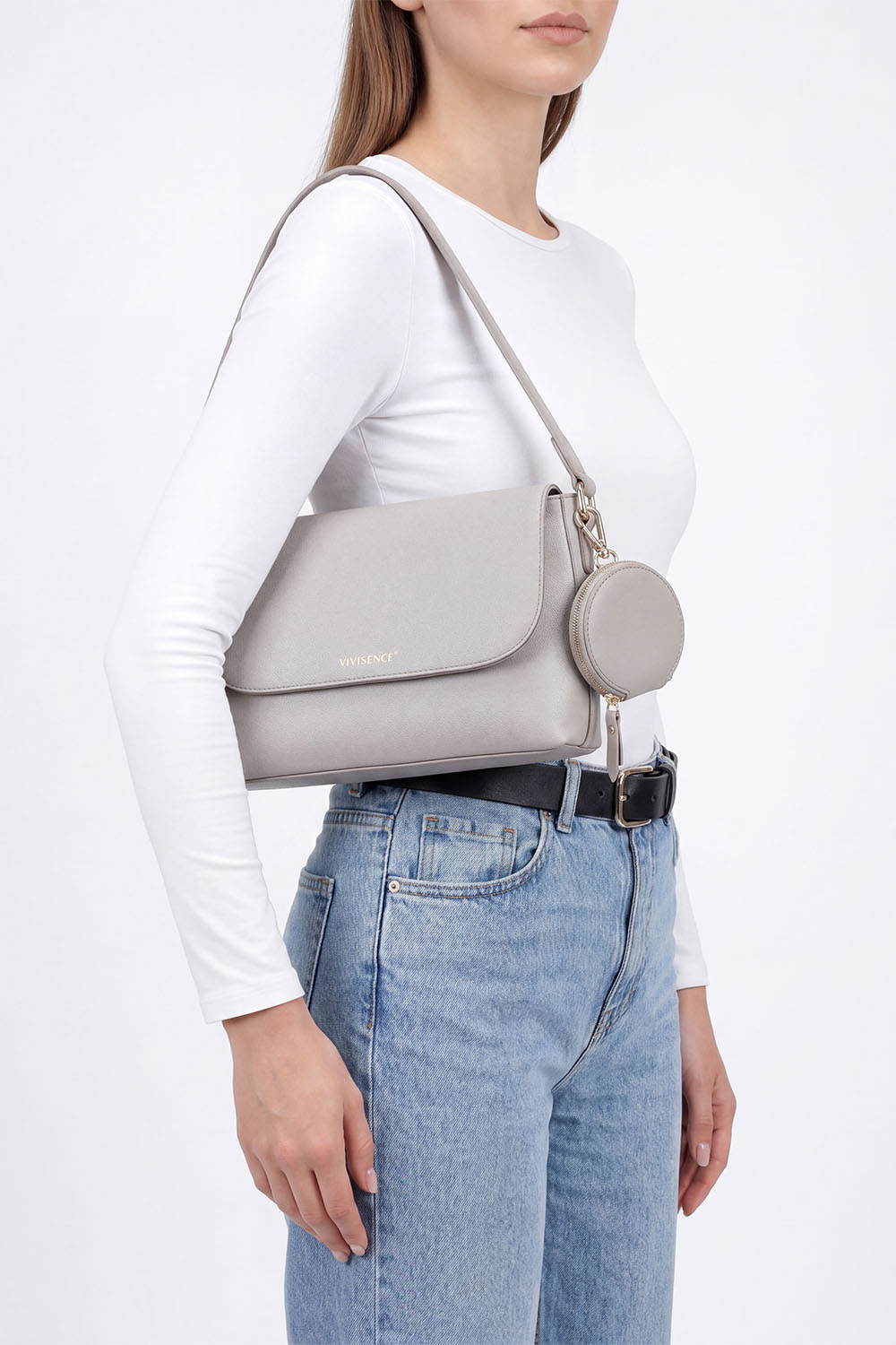 Vivisence Femme Sac À Bandoulière Pochette Amovible Sangle Réglable Confort, gris