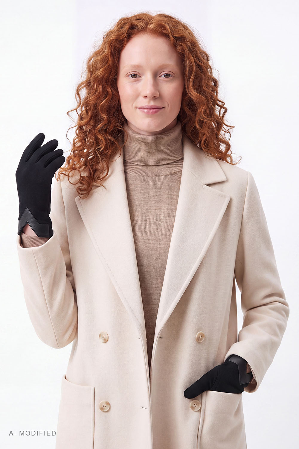 Vivisence gants femme laine tricot finition cuir naturel élégante, noir