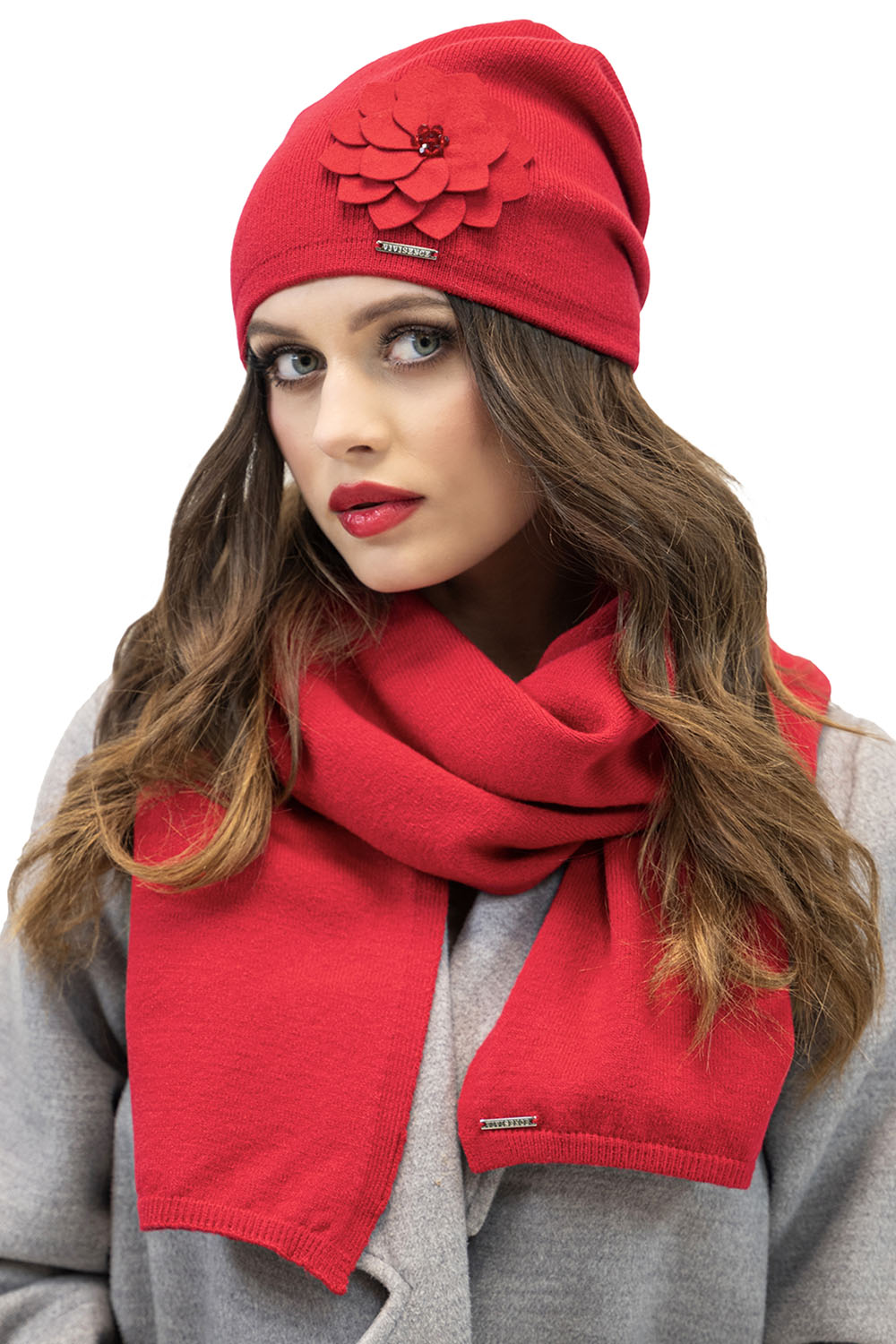 Vivisence Bonnet Et Écharpe Femme Pour L'automne et L'hiver Ensemble Chaud En Laine Avec Doublure Antistatique Pour Les Froids Jours Et Les Activités En Plein Air 7010Kmpl, rouge