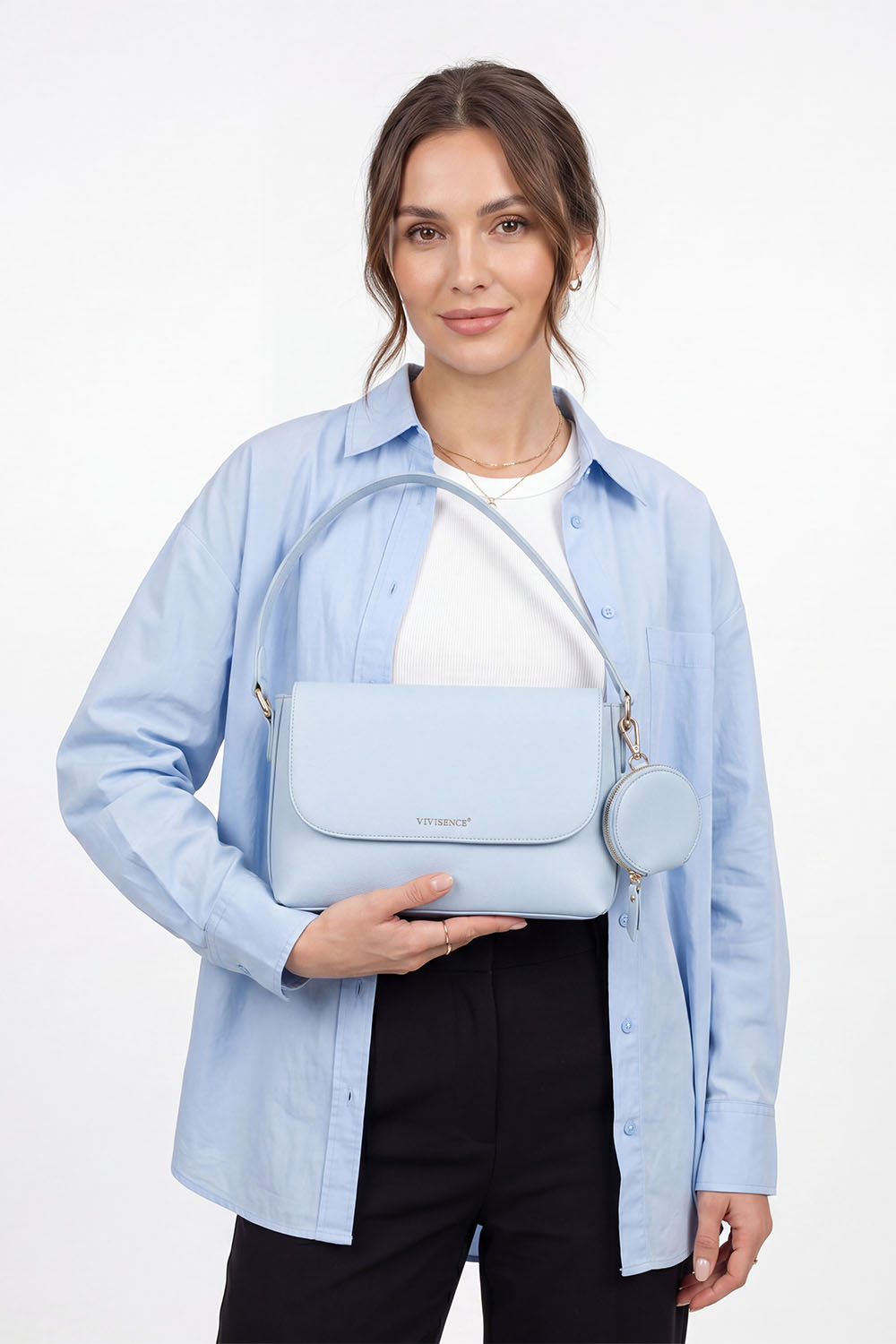 Vivisence Femme Sac À Bandoulière Pochette Amovible Sangle Réglable Confort, bleu ciel