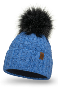 Vivisence Bonnet Femme Avec Pompon Doublé En Polaire Tricoté Pour L’Hiver 7015, bleu denim