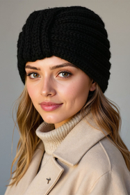 Vivisence Women Winter Beanie Merino Wool Cotton Knit Warm Cozy Comfort, Black