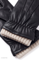 Vivisence Herren Lederhandschuhe mit Wollfutter, schwarz