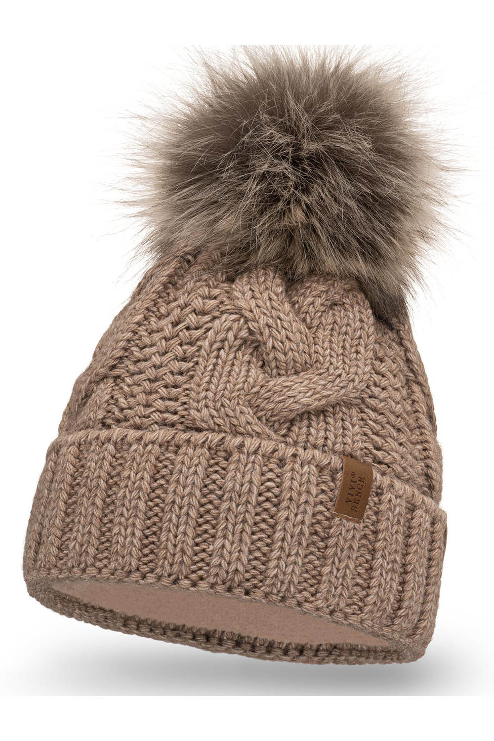 Vivisence Bonnet À Pompon Femme Chaud Et Doux Idéal Pour L’Hiver 7014, beige