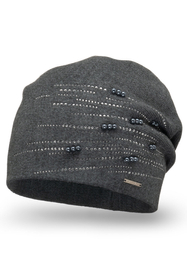 Vivisence Women's Hat Knitted Warm With Fleece Zirconia Pearls Elegant Winter 7012, dark grey