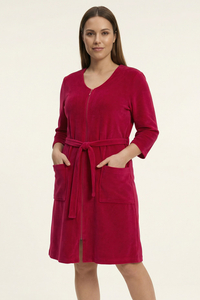 Vivisence Femme Robe de Chambre Coton Fermeture Éclair Confort à la Maison 5011, rubis