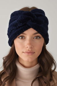 Vivisence Femme Bandeau Maille Duveteuse avec Torsade Confort et Chaleur, bleu foncé