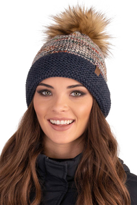 Vivisence Bonnet À Pompon Femme En Fil Chaud Avec Effet Antistatique L’Hiver 7024, bleu foncé