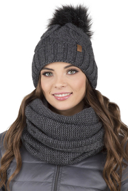 Vivisence Stylish Women's Winter Set Including Pompom Hat And Cozy Snood Scarf Made From Soft And Warm Fabric Smooth Fleece Lining Ideal For Cold Days, dark grey
